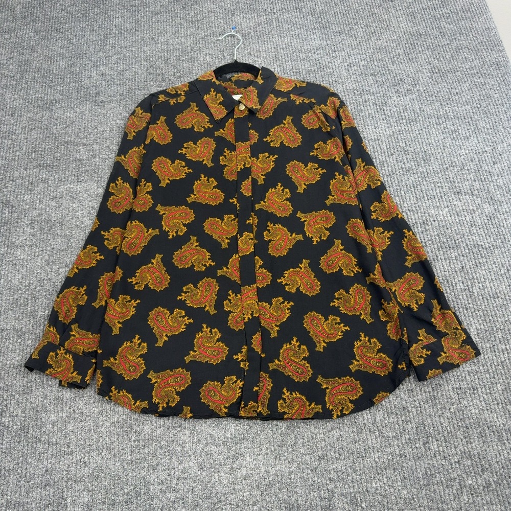 Vintage Jennifer Moore Button Up Womens 6 Black 100% Rayon Paisley Retro Loop